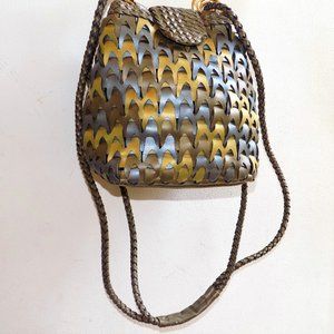 Vintage Multi Matte Metallic Interwoven Basket Bag Crossbody Purse